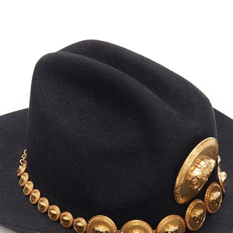 black leather versace hat|Versace cowboy hat.